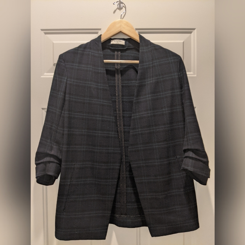 Babaton aritzia blue green teal plaid blazer size